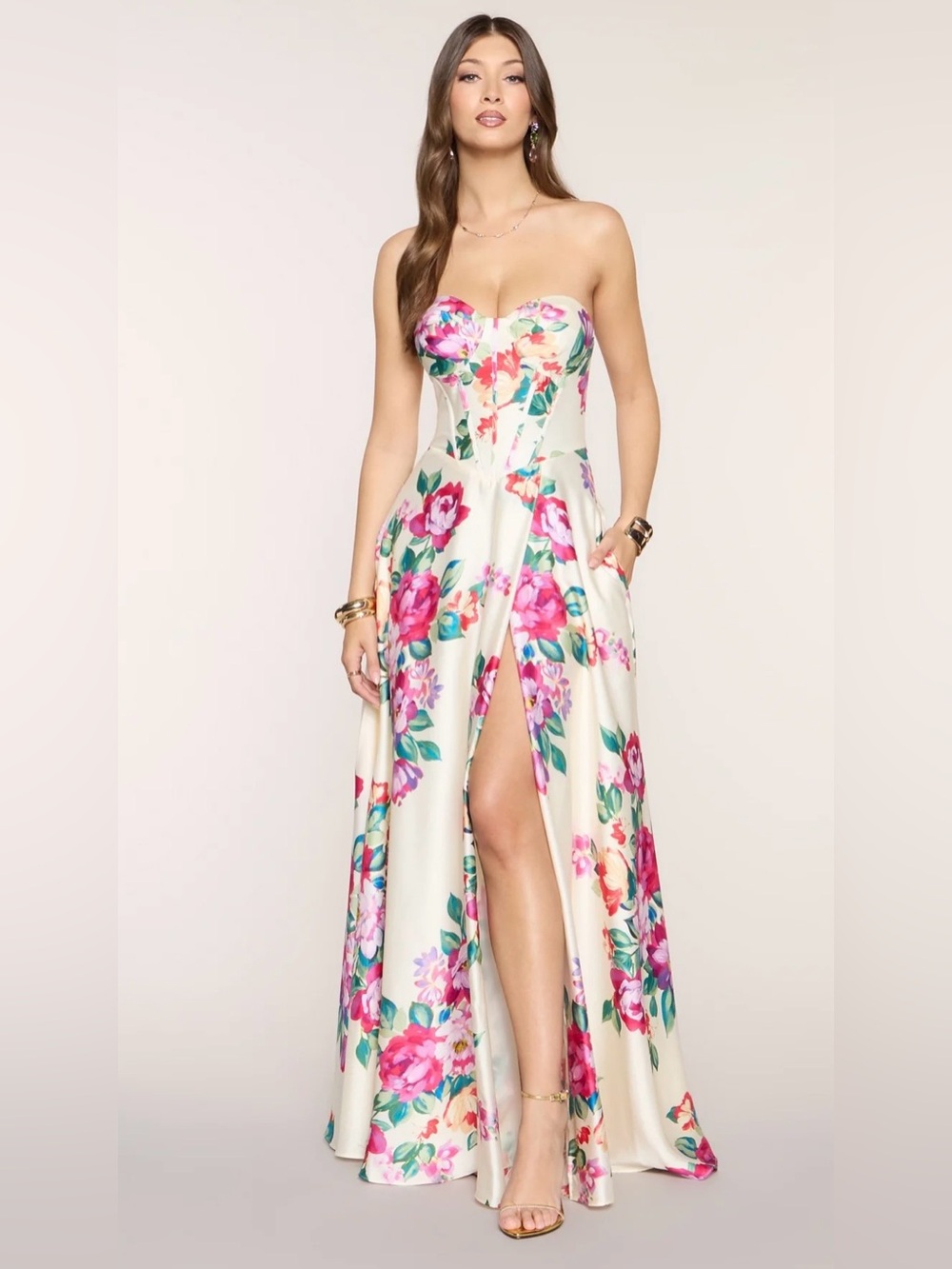 Nyla Satin Floral A-Line Formal Dress